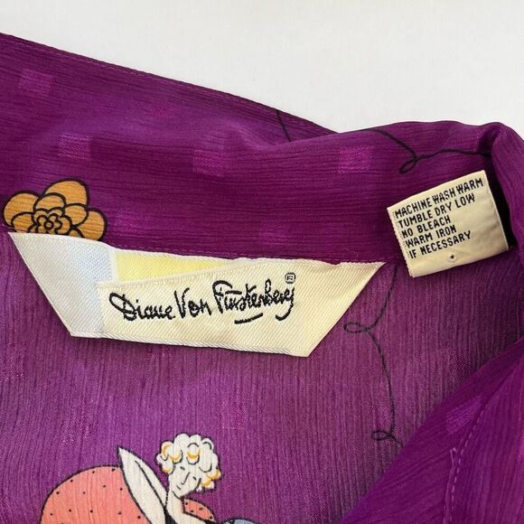 Diane Von Furstenberg Vintage Top Size Medium Purple Parisian Chic Woman Print - Picture 10 of 11